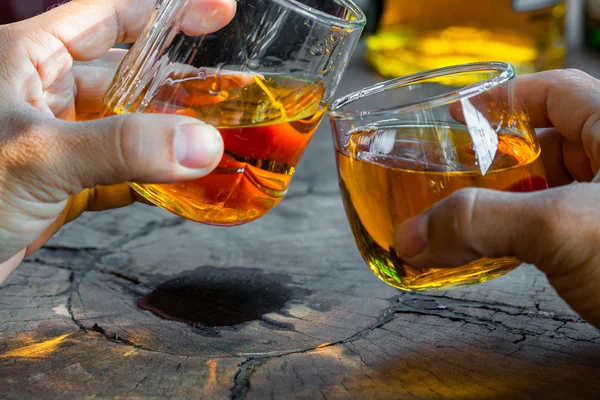 Golden Brown Whisky on the rocks in a glass — Stock Photo, Image