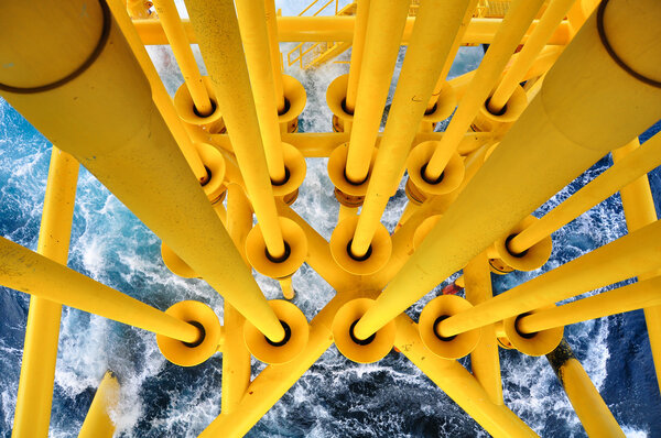 Oil and Gas Producing Slots at Offshore Platform, The platform on bad weather condition.,Oil and Gas Industry