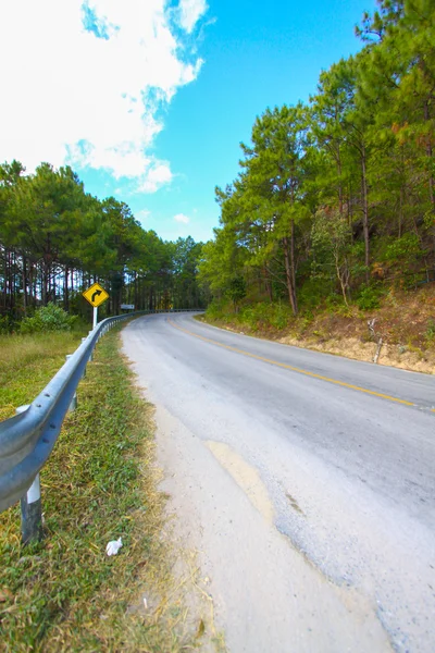 Uma estrada do país que corre através da estrada verde fields.winding — Fotografia de Stock