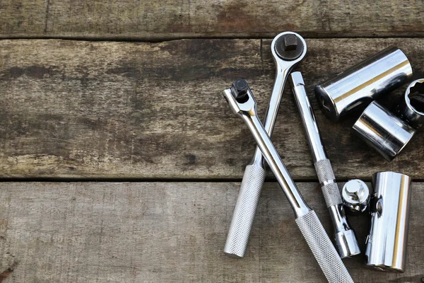 Hand tools set on wooden background. — Stock Photo, Image