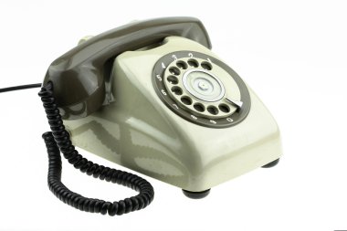 Eski telefon veya beyaz arka plan üzerinde vintage telefon.