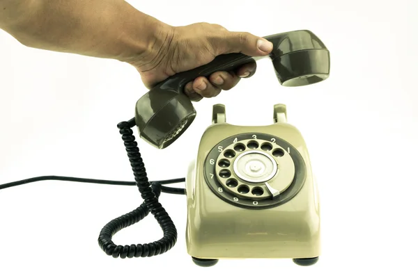 Vintage picture style of new smart phone with old telephone on white background. New communication technology. — Stock Photo, Image