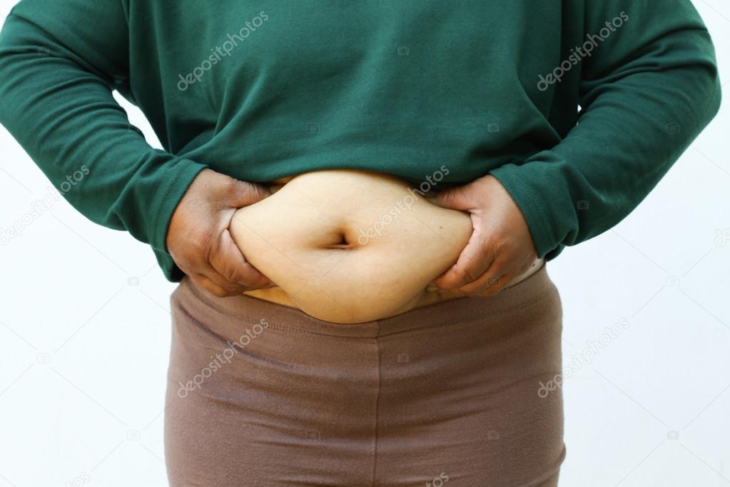 Close-up of fat woman on white background. Concept for obesity issue, diet of food for health.