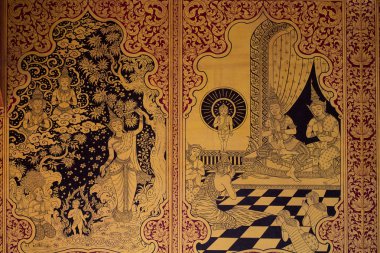 Tayland Buddha Tapınağı, Asya Buda tarzı sanat, güzel desen Tapınağı Duvar duvara eski Tay desen.