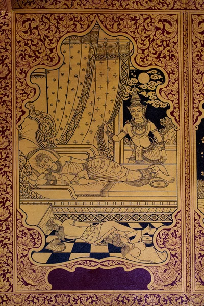 Ancien motif thaï sur le mur en Thaïlande Temple de Bouddha, art de style Bouddha asiatique, beau motif sur le mur du temple . — Photo