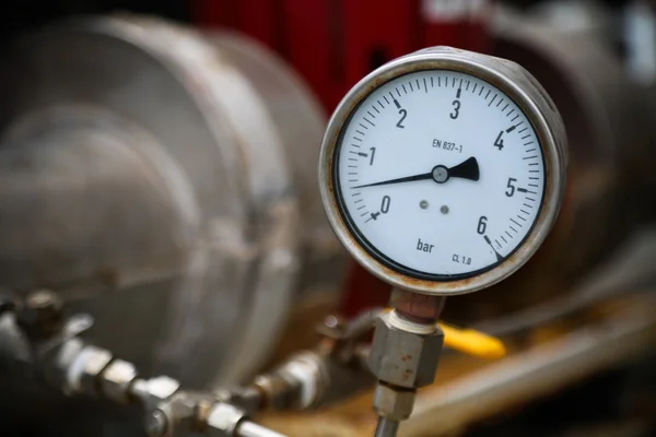 Pressure gauge on oil and gas process for monitored condition. The gauge is one of tools for present or showed condition of process to Operator. — Stock Photo, Image