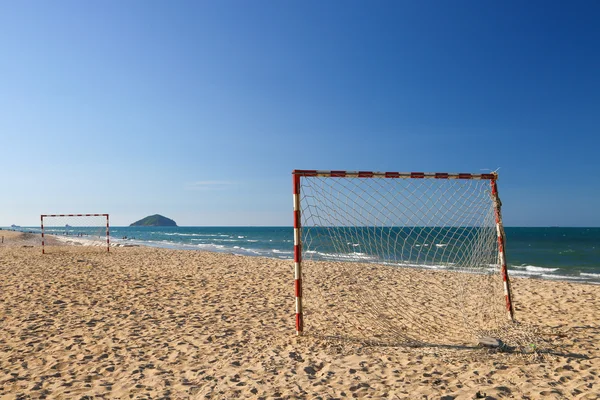 Beach football pitch on a sunny day, popular sport on the beach. — Stock Photo, Image