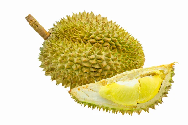 Durian Obst isoliert auf weißem Hintergrund, frisches Obst aus dem Obstgarten, König der Früchte aus Thailand, viele Leute mögen diese Frucht, aber einige Leute mögen sie nicht, weil sie so riechen. — Stockfoto