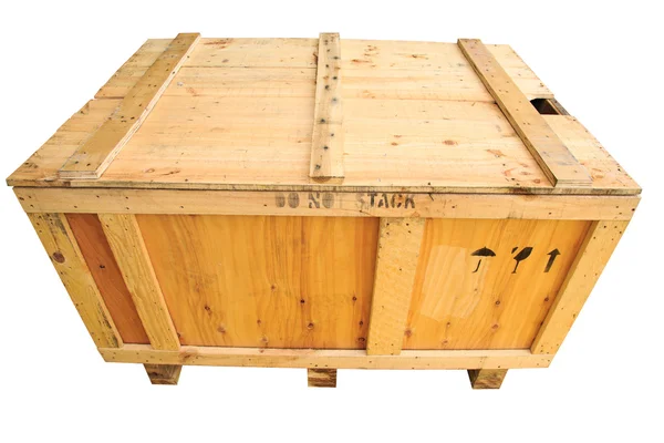 Alte Holzkiste isoliert auf weißem Hintergrund, Holzkiste für Verpackungsprodukt an den Kunden in Industrie und Auslieferung, Schifffahrt. — Stockfoto