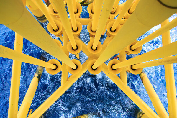 Oil and Gas Producing Slots at Offshore Platform, Oil and Gas Industry. Well head slot on the platform or rig. Production and Explorer industry