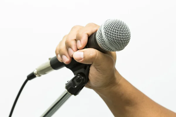 Close up of microphone in concert hall or conference room, Close up old microphone in conference room — Stock Photo, Image