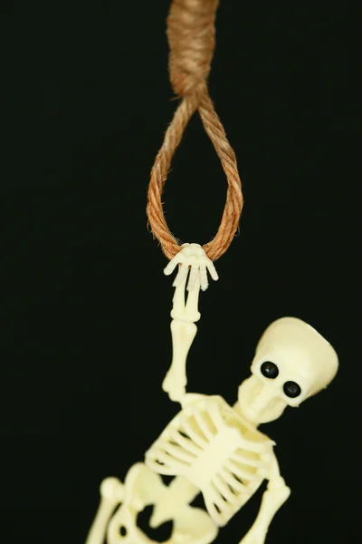 I konkurs koncept, rep snara med hangman's Knut hängande framme, Halloween bakgrund. — Stockfoto