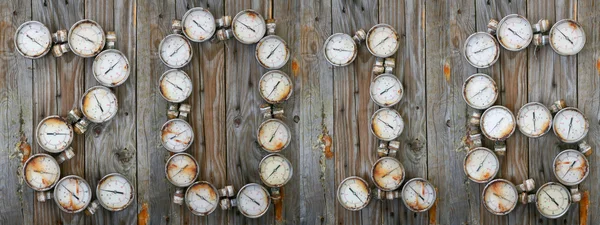 New year background, year's 2016 with industry background, Tool or auto parts on wooden background present to new year. — Stock Photo, Image