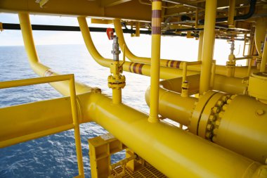 Üretim petrol ve gaz, petrol ve gaz endüstrisi ve sıkı çalışma, manuel ve otomatik işlevi, petrol ve teçhizat sanayi ve işletme tarafından üretim platformu ve işlem süreci için offshore inşaat platformu.