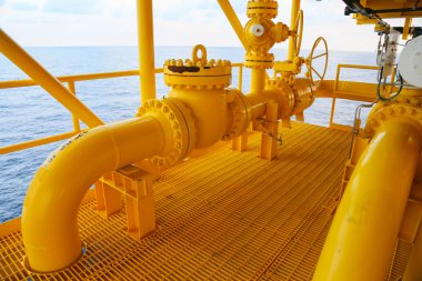 Üretim petrol ve gaz, petrol ve gaz endüstrisi ve sıkı çalışma, manuel ve otomatik işlevi, petrol ve teçhizat sanayi ve işletme tarafından üretim platformu ve işlem süreci için offshore inşaat platformu.