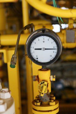 Monitör durumu için petrol ve gaz üretim süreci, sanayi iş, sanayi arka plan ve ölçüm yakından kısas ölçer basınç göstergesi