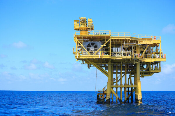 Offshore construction platform for production oil and gas, Oil and gas industry and hard work, Production platform and operation process by manual and auto function.