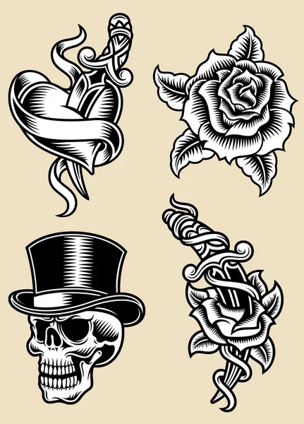 Conjunto de ilustrações de vetores de tatuagem — Vetor de Stock