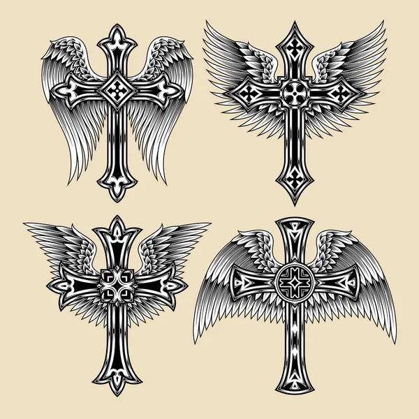 Winged Cross Set — Stockvector