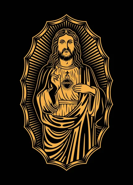 Illustration Vectorielle Jésus Christ Sur Noir — Image vectorielle