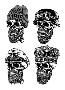 Sakallı Kurukafa Karakterleri Koleksiyon Vektörü İllüstrasyonu