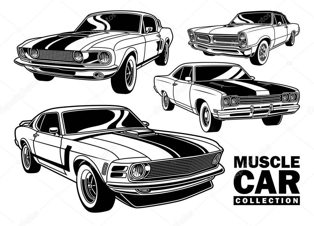 Vintage Muscle Car Collection Vector Illustration