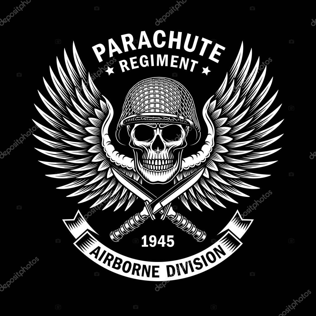 Military Skull Emblem Vector Graphic On Black