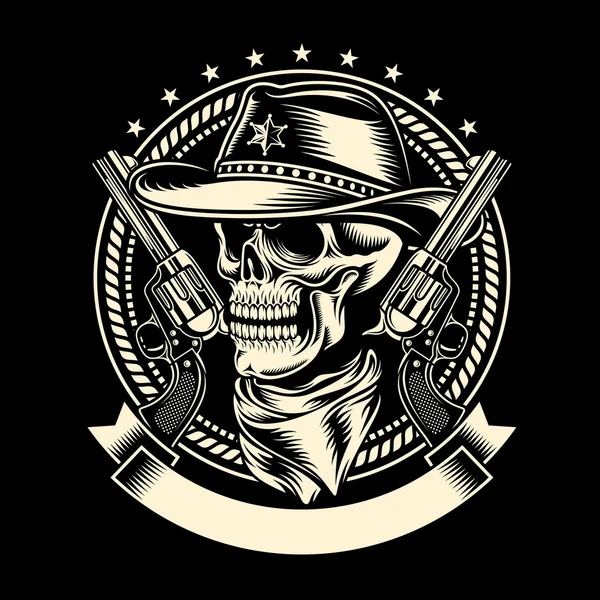 Cowboy Skull with Handguns — Stock Vector