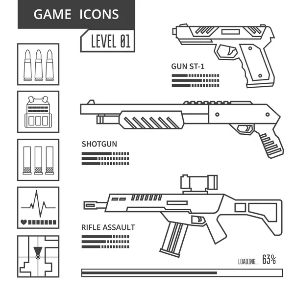 Arma ícones jogo —  Vetores de Stock