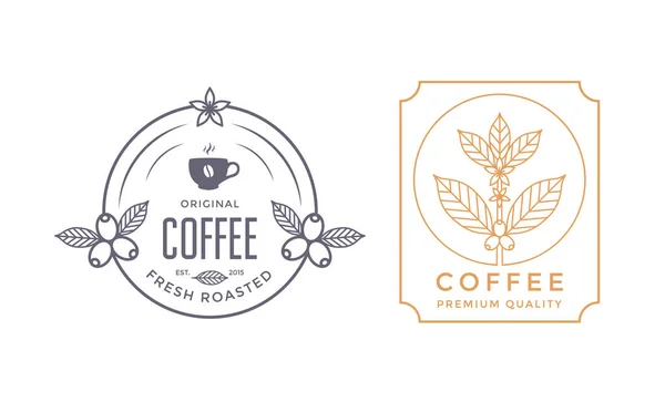 Diseño de etiquetas de cafetería con rama de café — Vector de stock