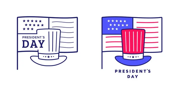 快乐的总统日图标或标签设计与帽子和旗帜 美国的标志 病媒图解 — 图库矢量图片