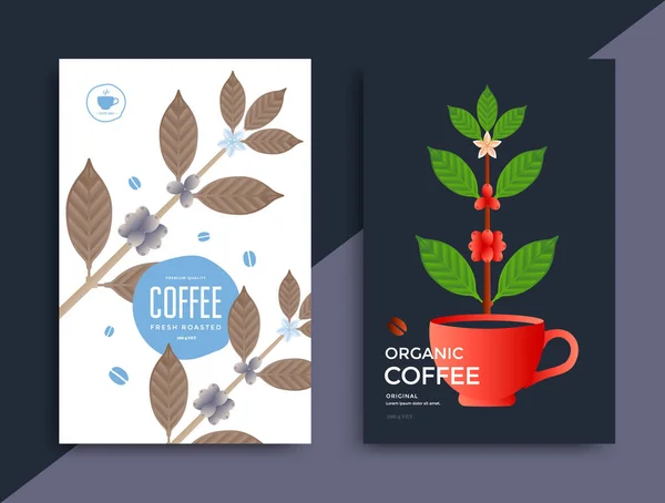 Coffee Packaging Design Vector Template Package Coffee Branch Berry Cup — Stock Vector