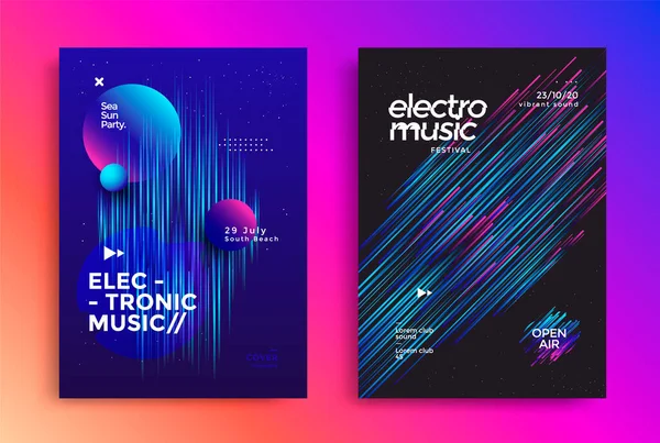 Electronic Music Festival Poster Abstract Gradient Line Decoration Elements Modern — Stock Vector