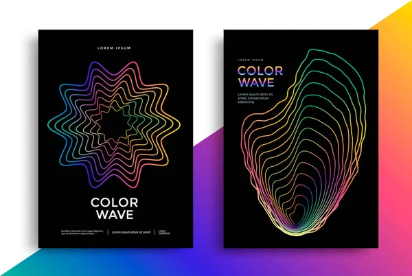 Diseño de volante de líneas de onda de color. Forma de onda musical — Vector de stock