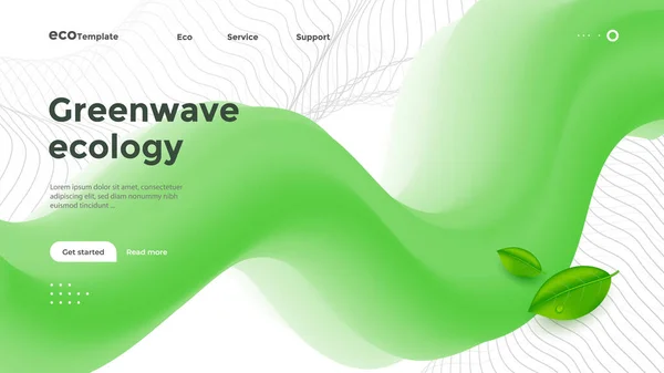 Ecology Corporate landing page with 3d green wave. — Stock Vector