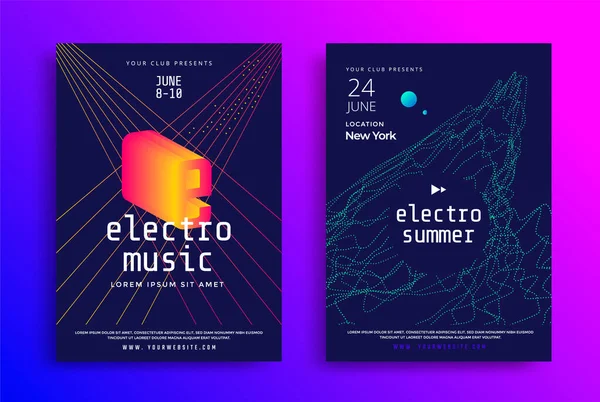 Cartaz de festival de música eletrônica com linhas gradientes abstratas. — Vetor de Stock