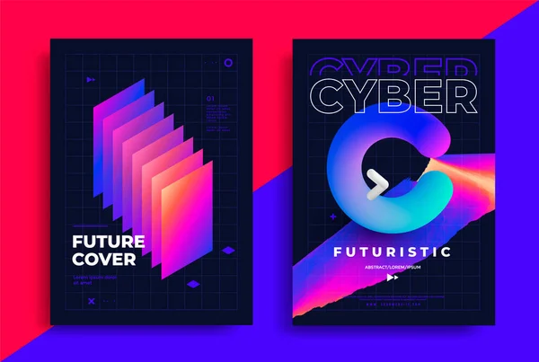 Cyber futuristic posters with gradient color shape — Stock Vector