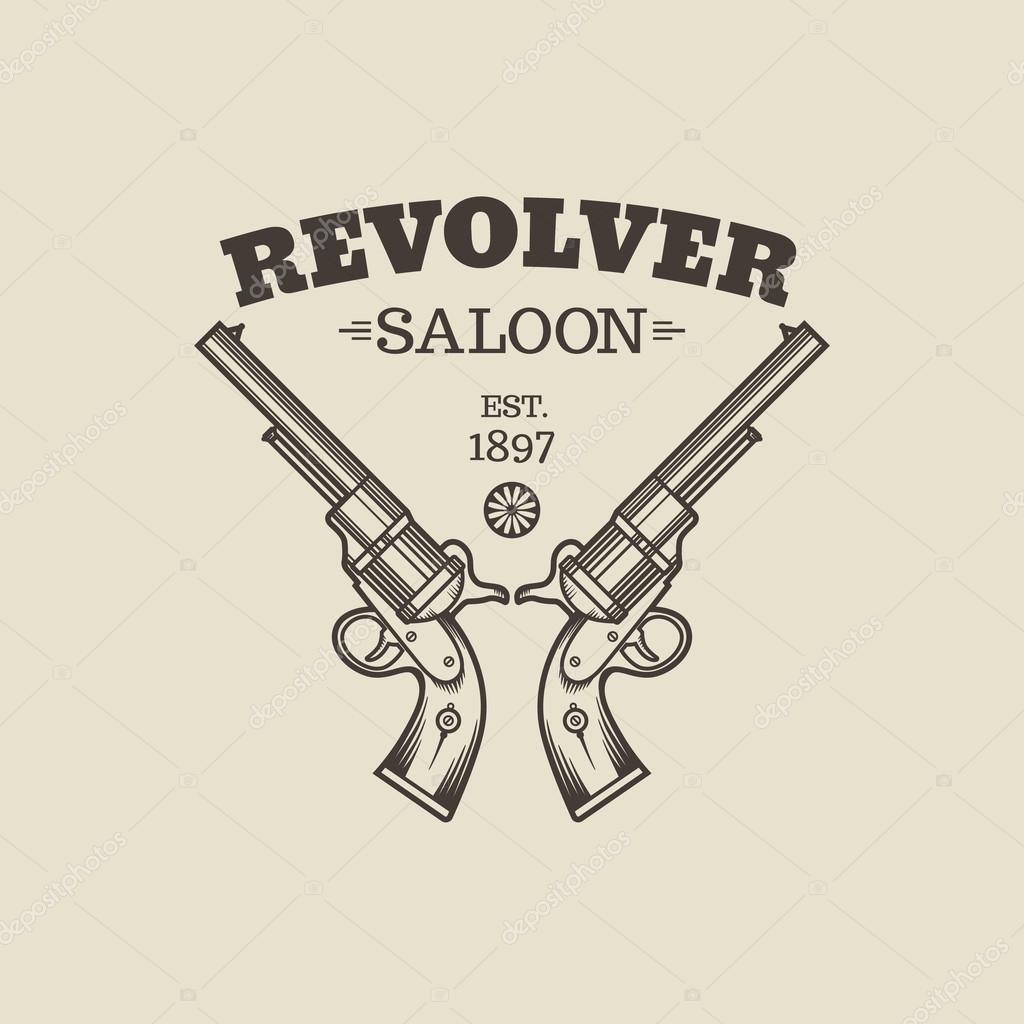 Vector logo engraving western revolvers. Vintage style