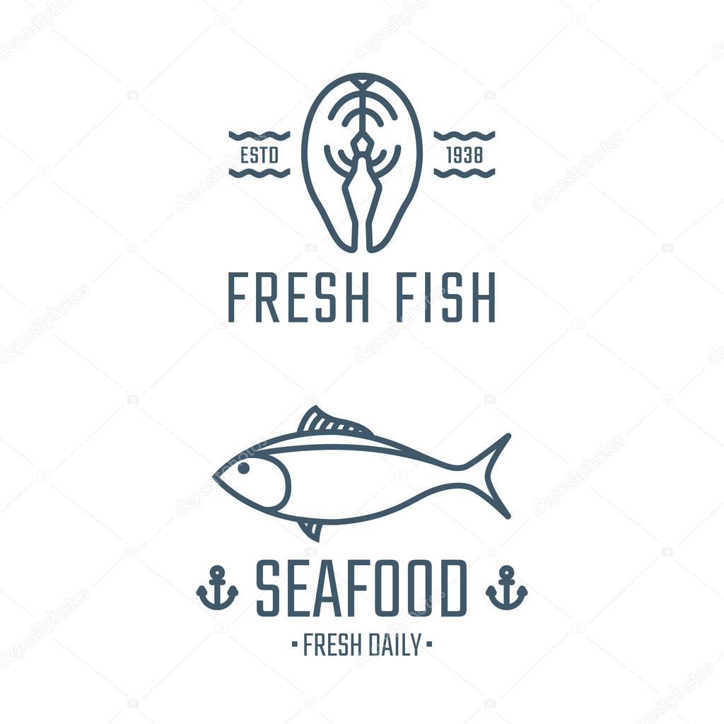 Seafood logos, labels, badges vector template. Design elements