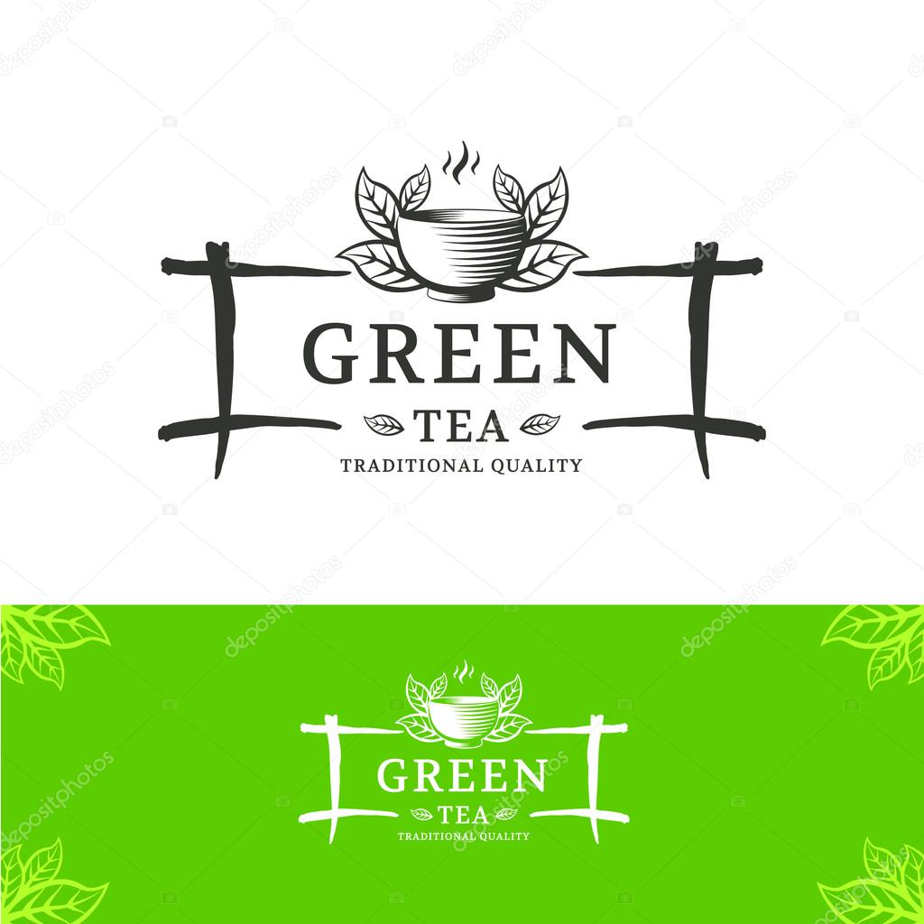 Green tea vector logo design template. The sign is in Chinese or Japanese style for cafes, shops and restaurants