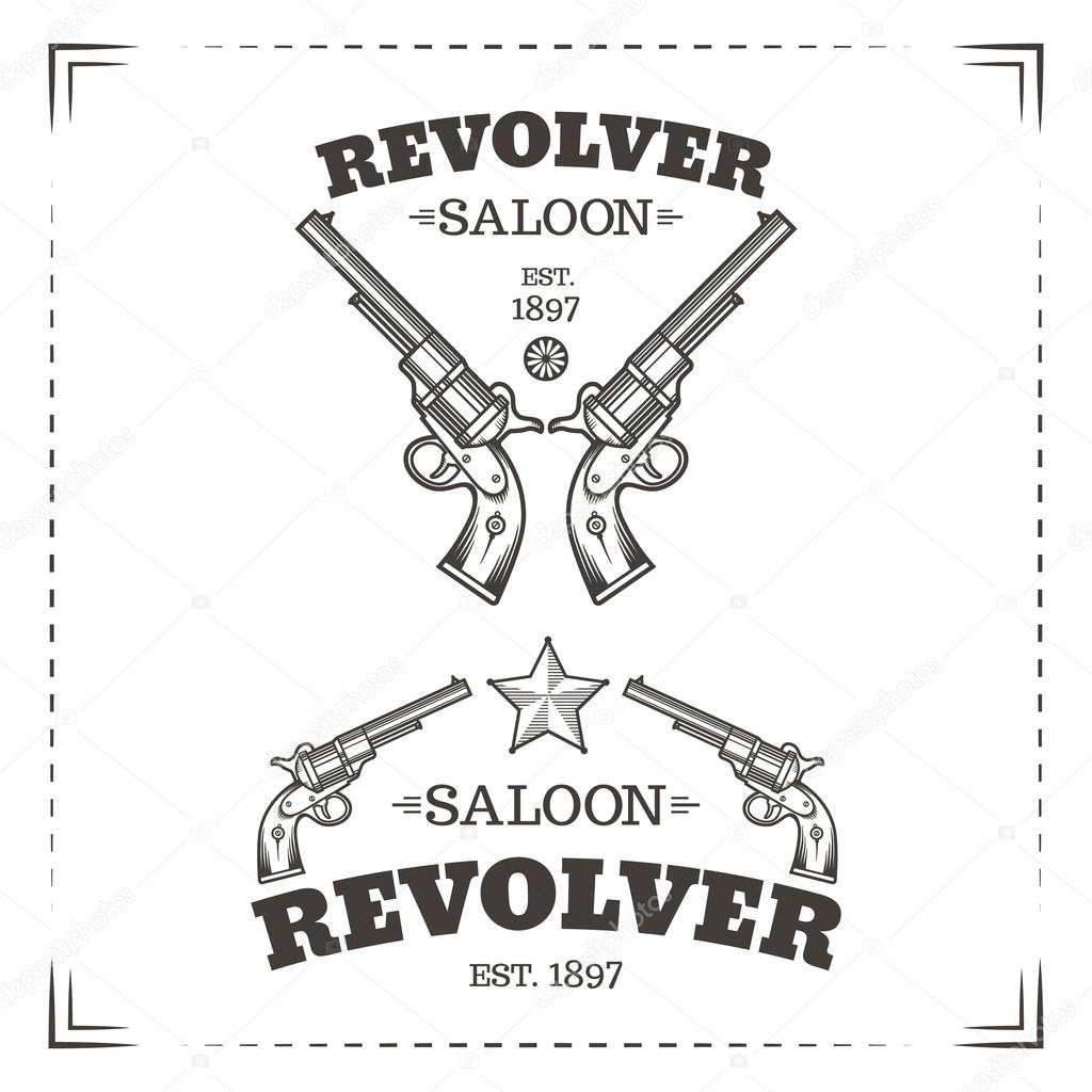 Saloon revolver vector logo template. Wild west style.