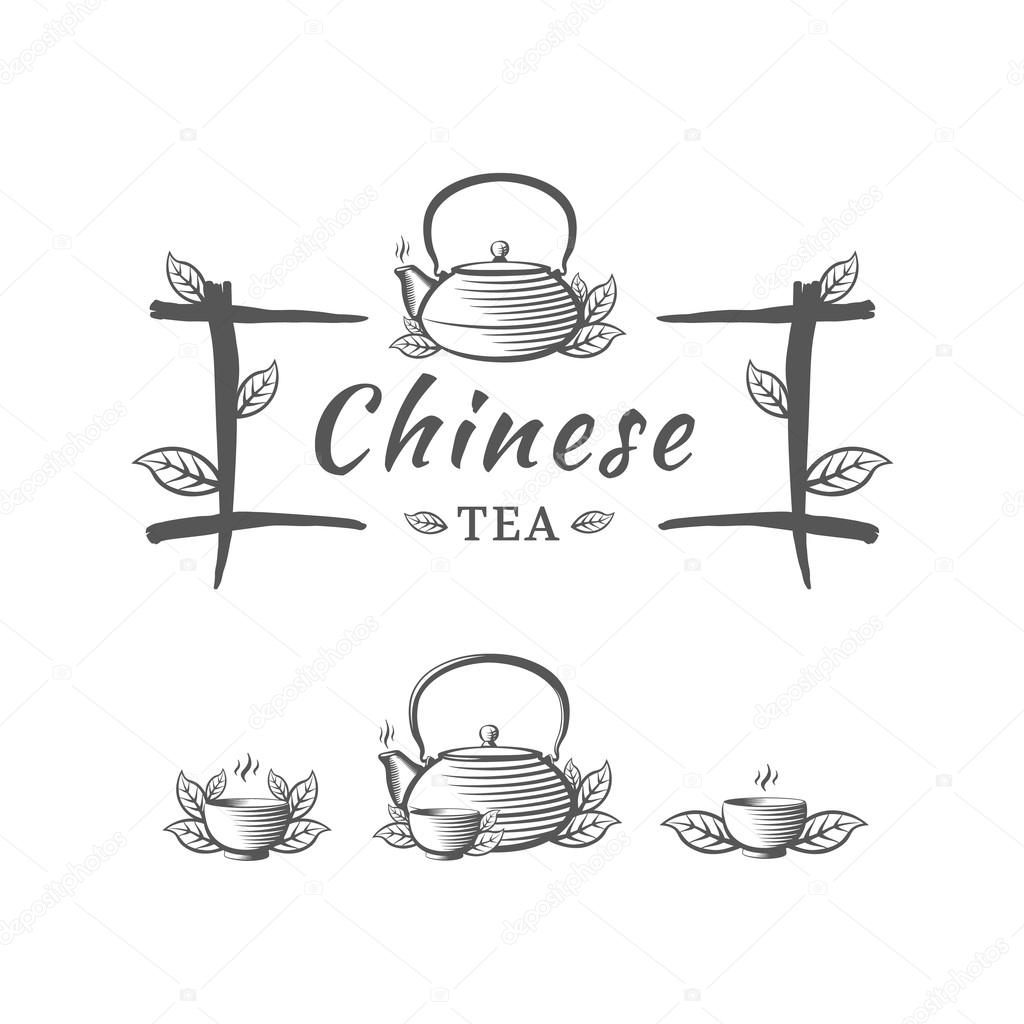 Chinese tea vector logo template. Label for package. Plus additional elements for the logo