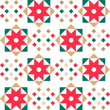 Geometrik Noel arkaplanda kırmızı yıldız şekilleriyle kusursuz desen