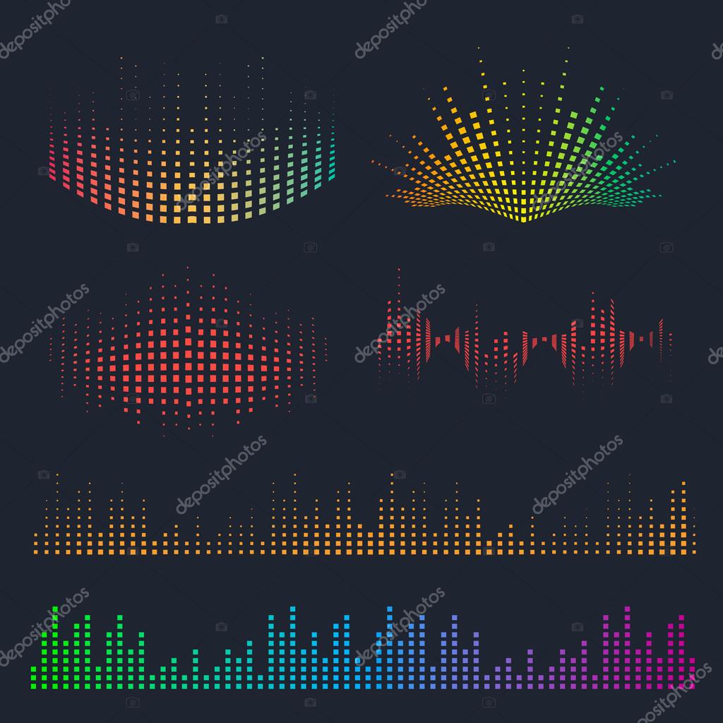 Vector sound waves set. Music colorful elements for your design
