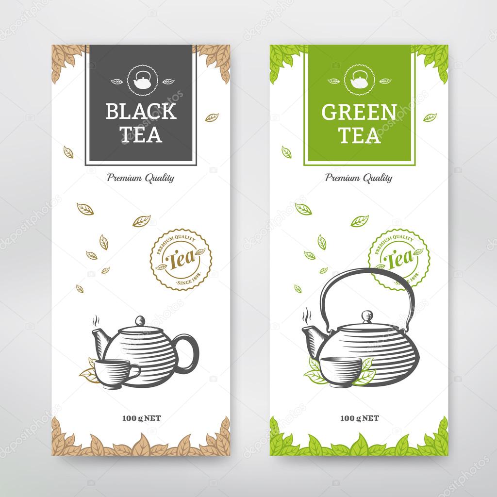 Black and Green Tea design package. Vector set