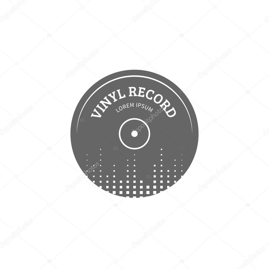 Vinyl record logo template. Vector music icon or emblem