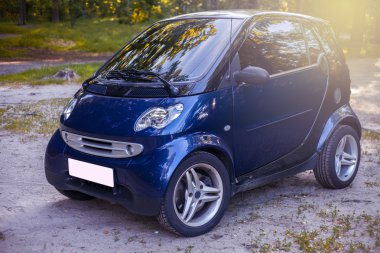 Kiev, Ukrayna -12 Haziran 2016, yüzde yüz iştiraki Daimler, Avrupa ve Kuzey Amerika şehirlerde paylaşımı araba için hizmet sağlar. Sadece Smart Fortwo araba kiralıyor.