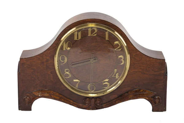 Vecchio orologio in legno isolato su sfondo bianco — Foto Stock
