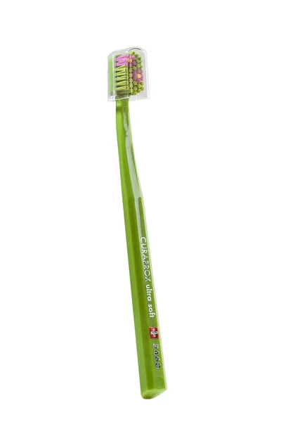 Kiev Ukraine October 2020 Curaprox Green Color Toothbrush Set Isolated — Stock Photo, Image