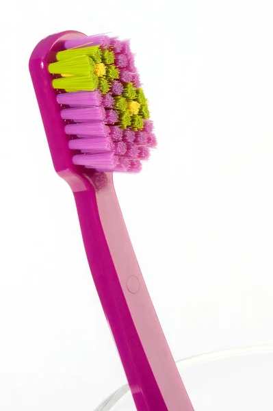 Toothbrush Bright Bristles Selective Focus White Background Toothbrush Daily Morning — Stock Photo, Image